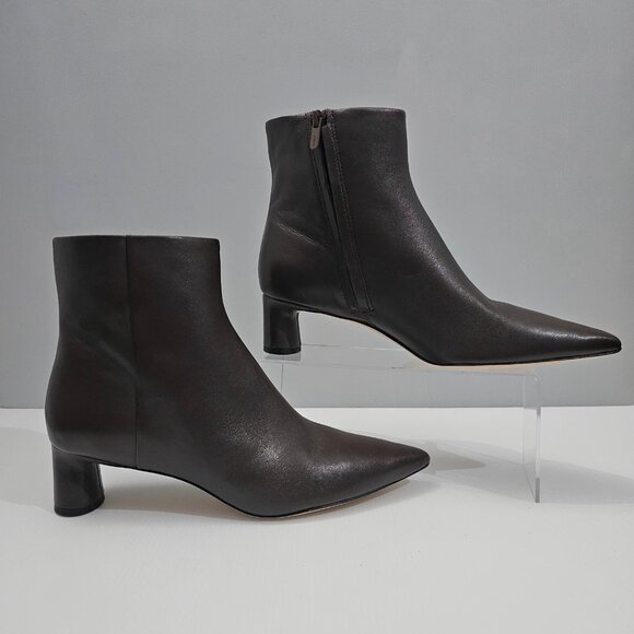 Vince Fitz Ankle Bootie Size 9.5 Truffle Brown Leather Pointed Toe Block Heel - Picture 3 of 14